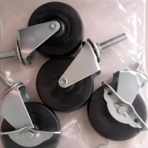 Ruedas giratorias de goma negra de 50 mm con vástago roscado y sin freno