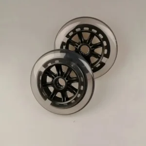 Two translucent PU wheels with black spoked cores