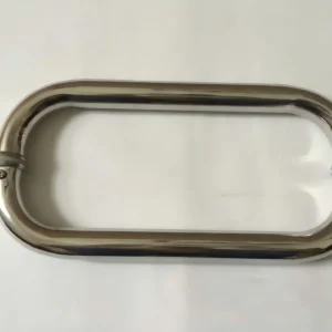 Rounded D-style tubular shower door handle pair with circular fixing collars
