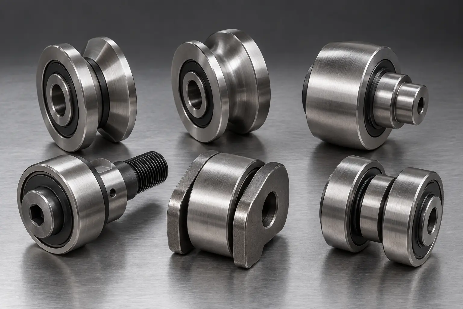 custom metal bearing rollers with grooves shafts and mounting housings