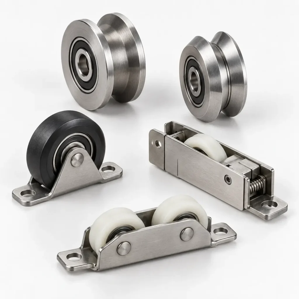 custom bearing rollers and window pulley assemblies