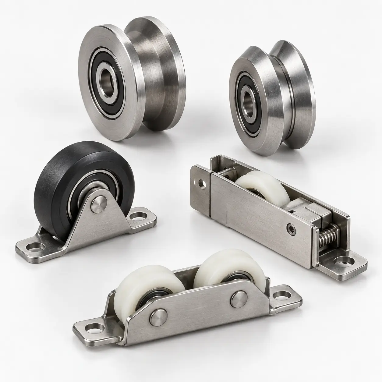 flanged and extended hub roller bearings for door and window hardware