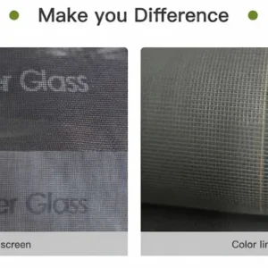 Fiberglass screen mesh with printed lettering and a colored line along the edge